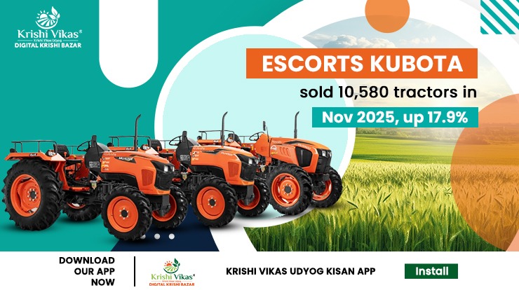 Escorts Kubota sold 10,580 tractors in Nov 2025, up 17.9%.